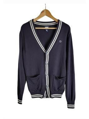 Lands' End Varsity Navy Blue Button-down Cardigan Sweater Preppy Tennis Style S